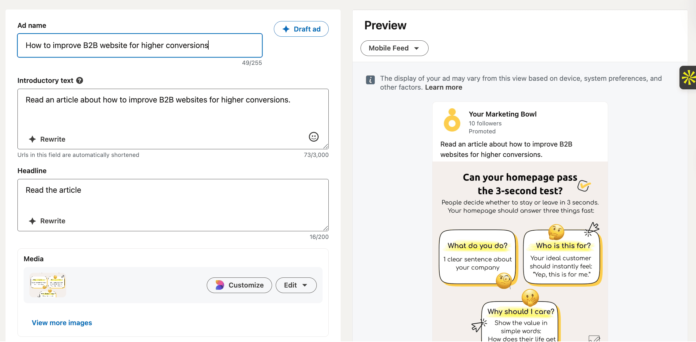 Ad creative description