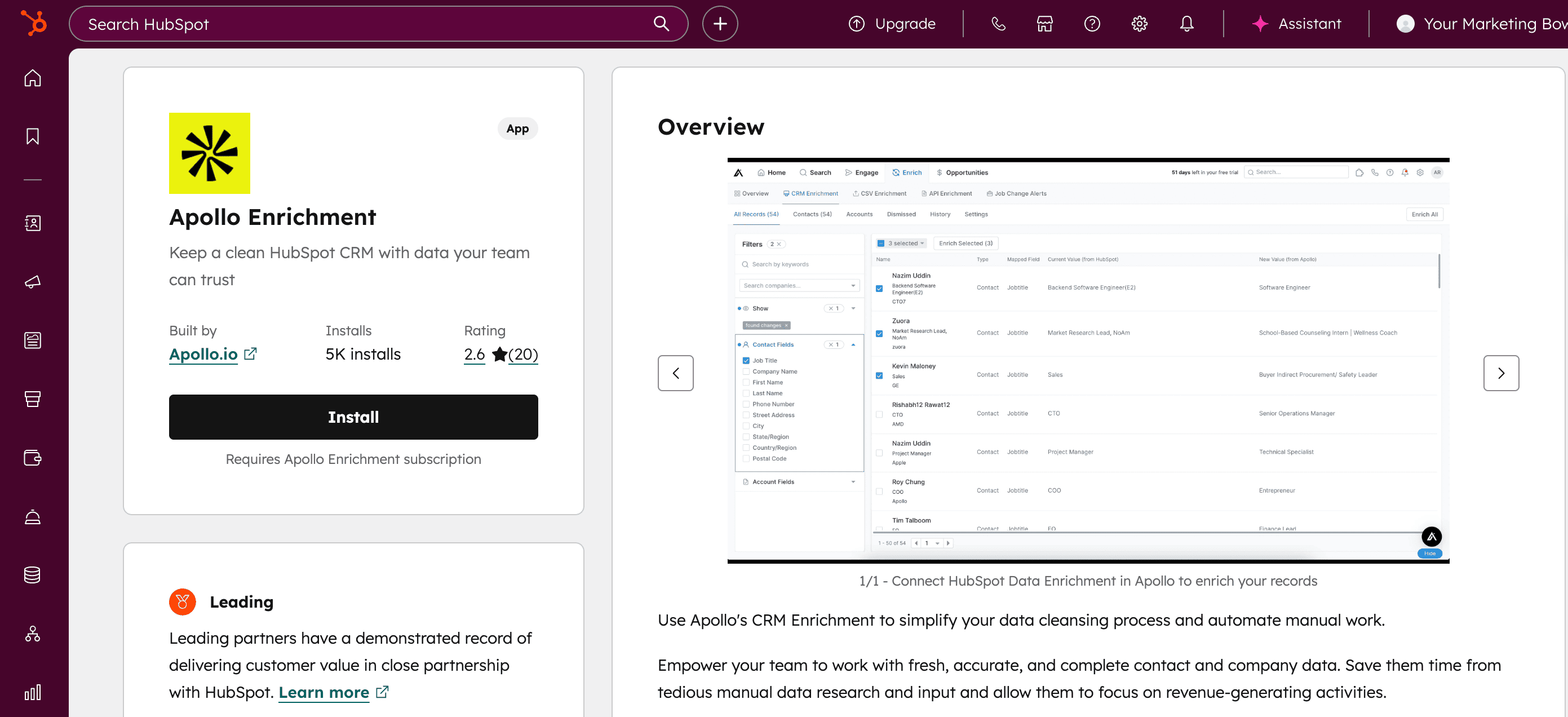 HubSpot and Apollo integration