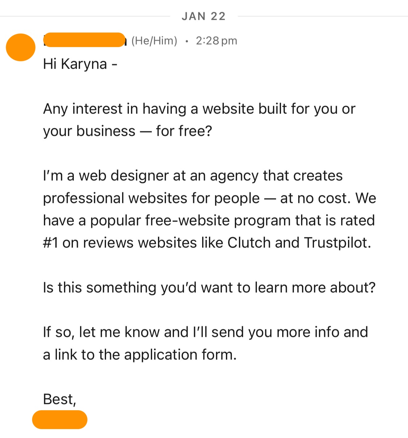 LinkedIn website offer