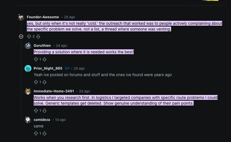 Reddit cold outreach response