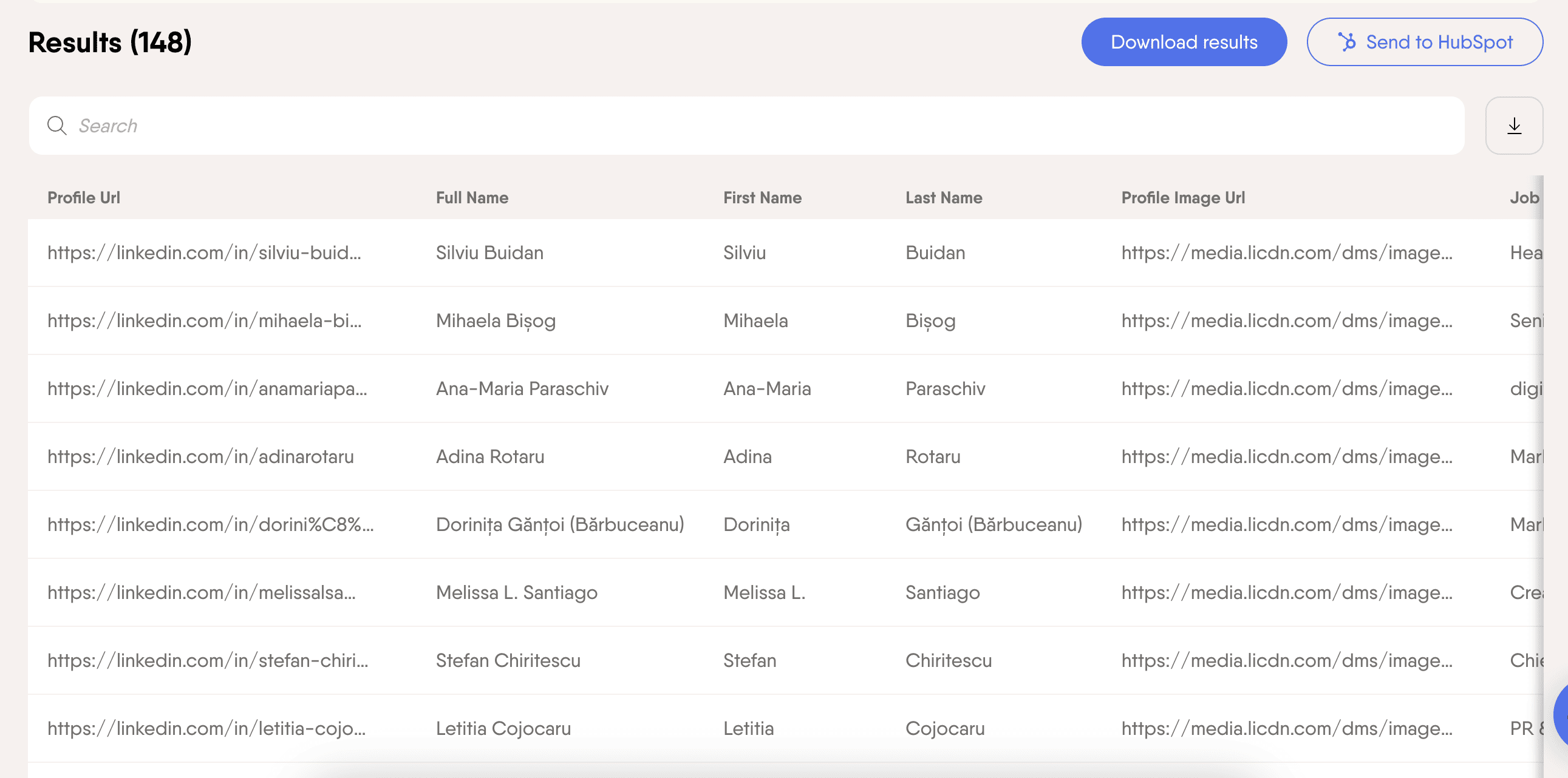 PhantomBuster scraping results