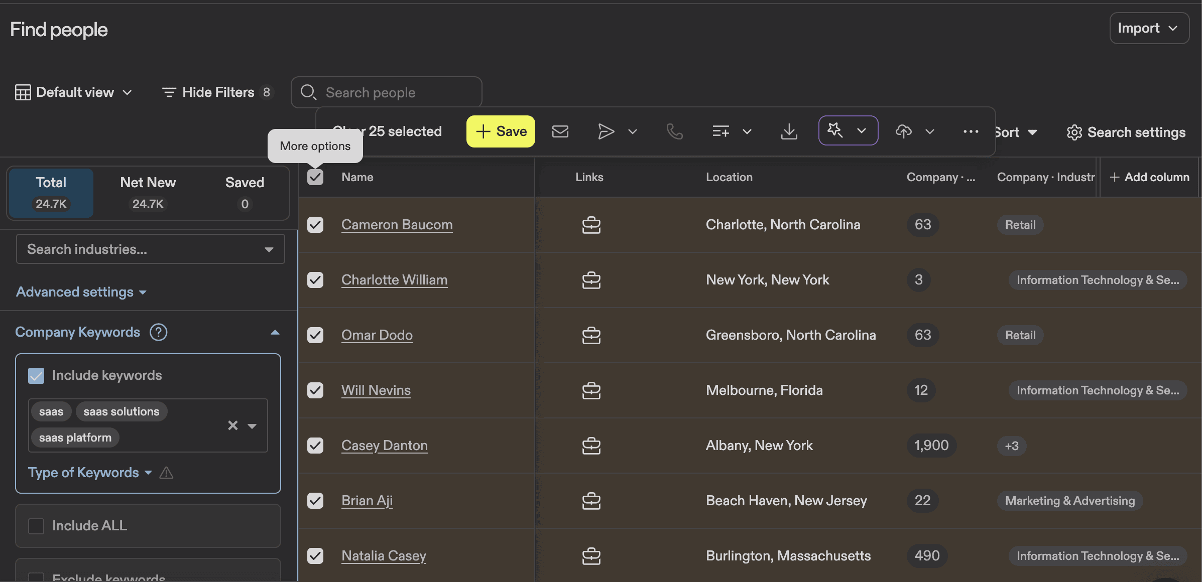 Apollo contacts selection