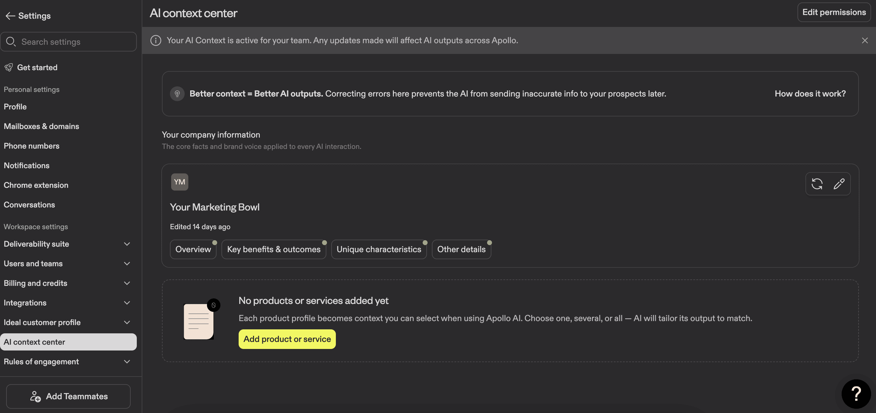 Apollo AI context center