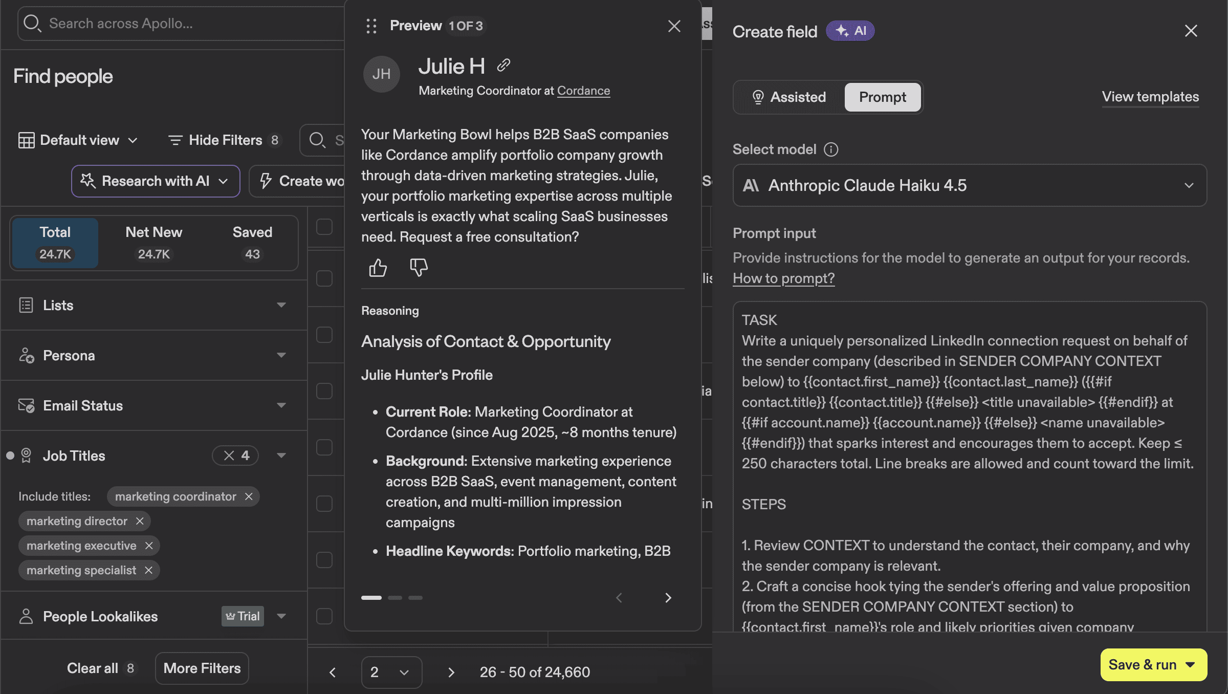 Apollo AI message prompt