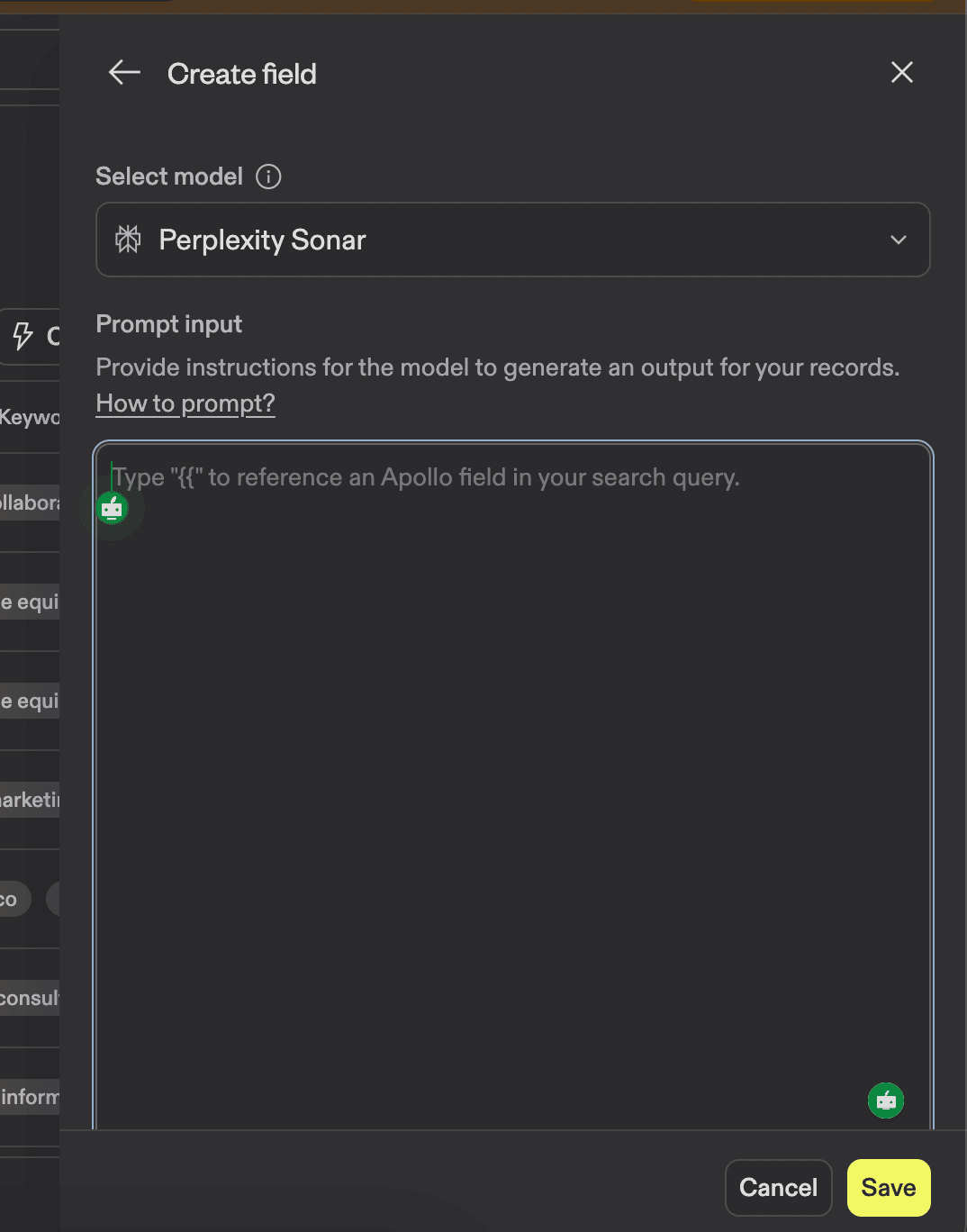 Apollo AI filter prompt