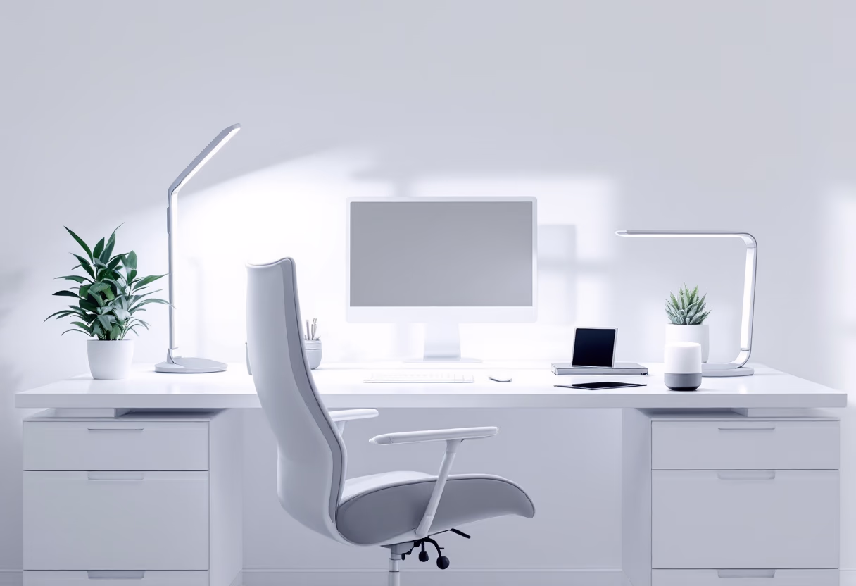 a minimalist workspace with technology for a productivity tools business [background image]