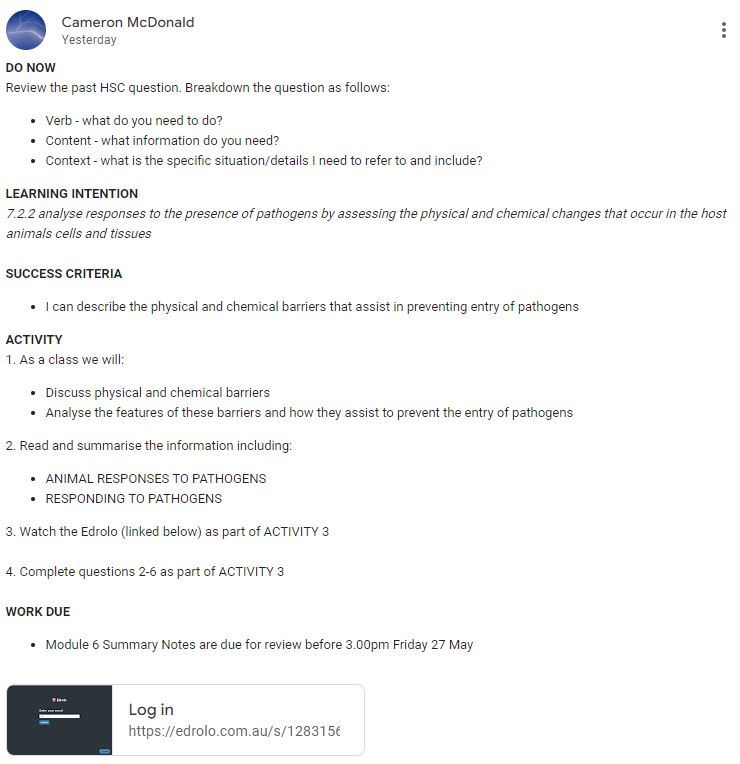 Lesson plan template with Do Now, Learning Intention, Success Criteria and Activity