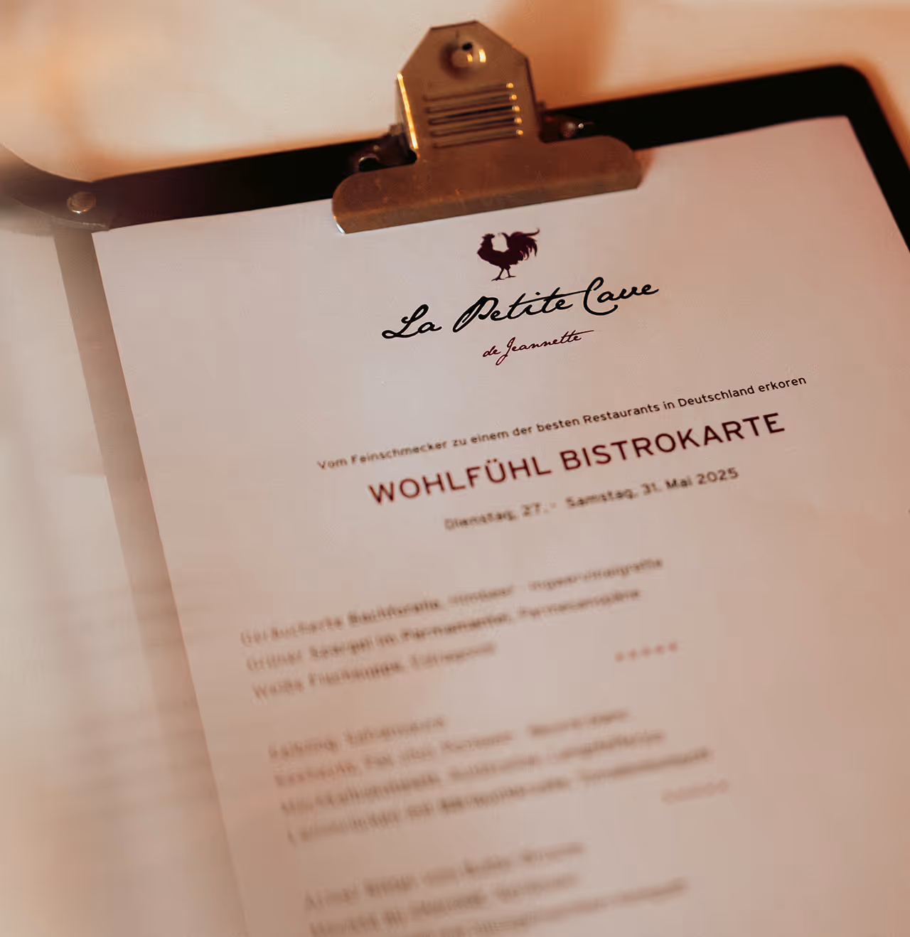 Die Wohlfühl Bistrokarte wechselt wöchentlich