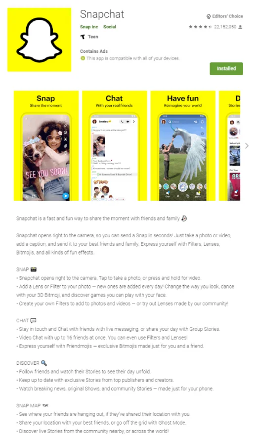 Snapchat app store description
