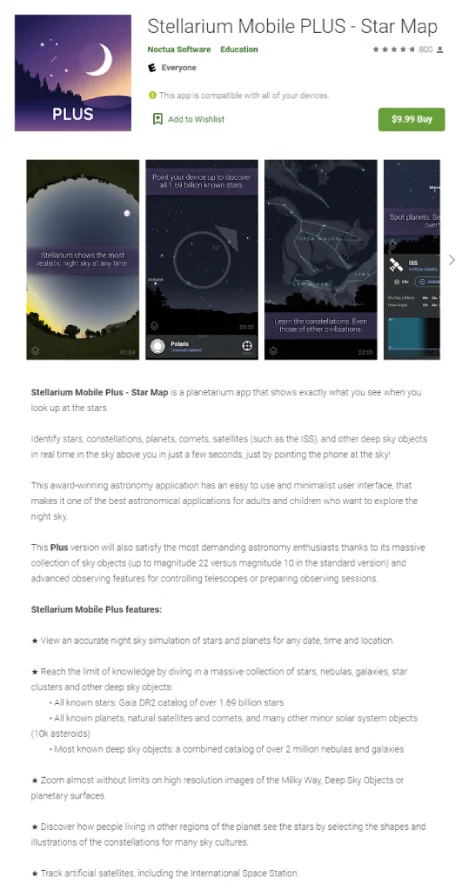 Stellarium mobile plus app store description