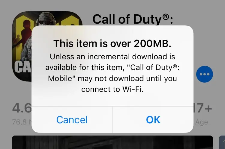 App store download limit whilst only connected to mobile data