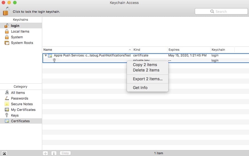 push certificate .pem