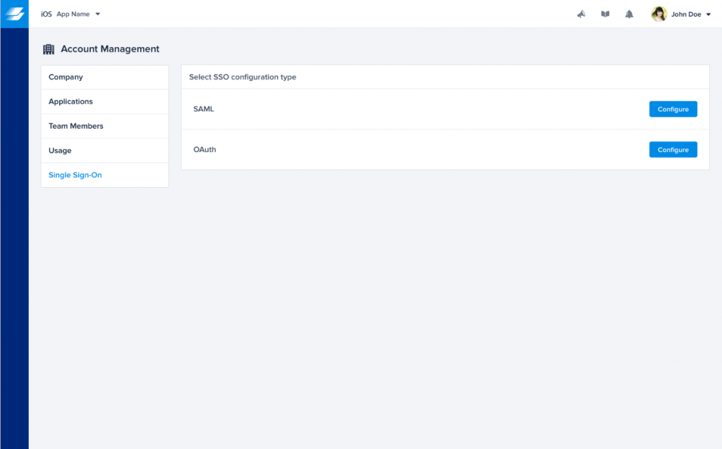 Instabug dashboard: SSO configuration page
