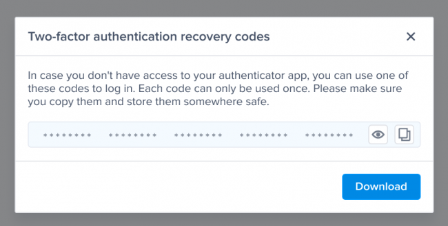 recovery code issue for 2FA modal on Instabug's dashboard