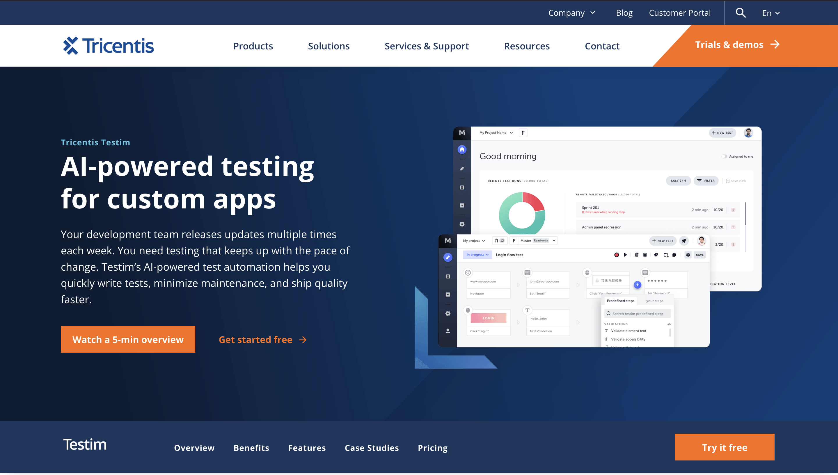 Testim mobile test automation tool homepage