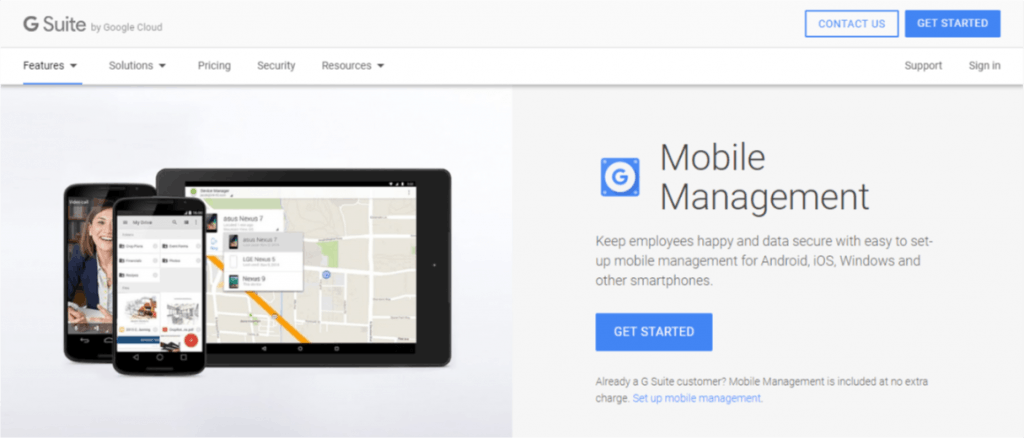 Google Mobile Management homepage