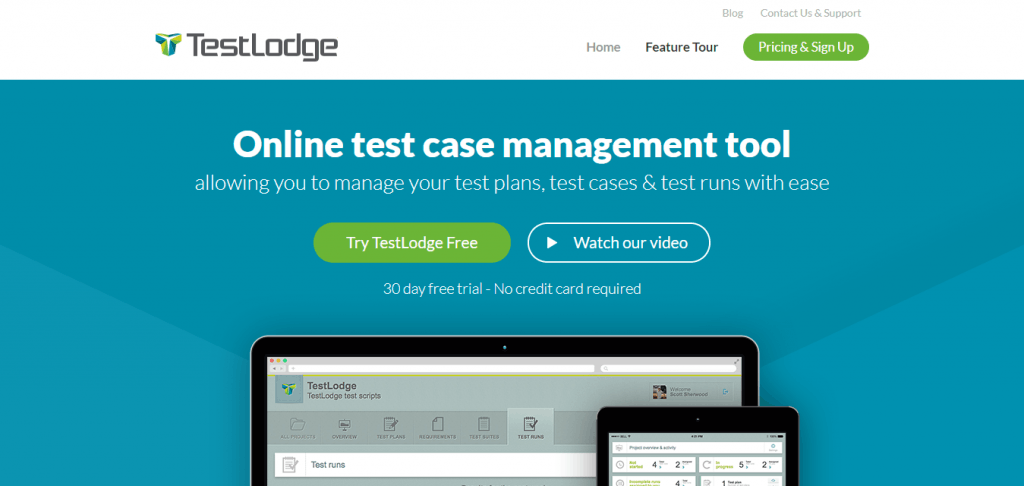 TestLodge test case management tool homepage screenshot