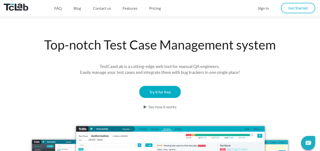 TestCaseLab test case management tool homepage screenshot