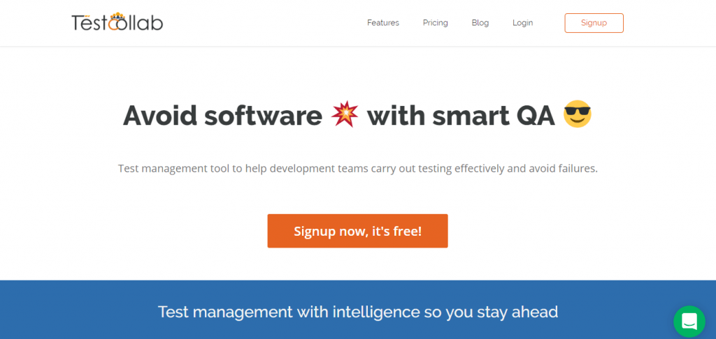 Testcollab test case management tool homepage screenshot
