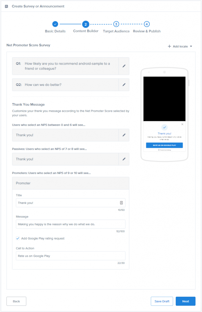 Instabug's NPS survey customization