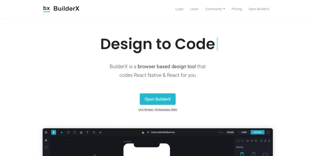 BuilderX browser-based React Native design tool