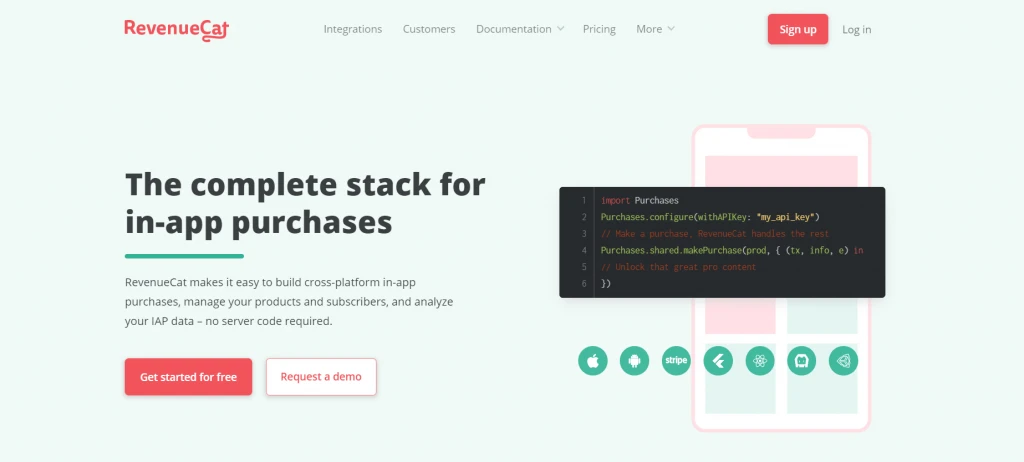 RevenueCat React Native sdk for mobile in-app purchases