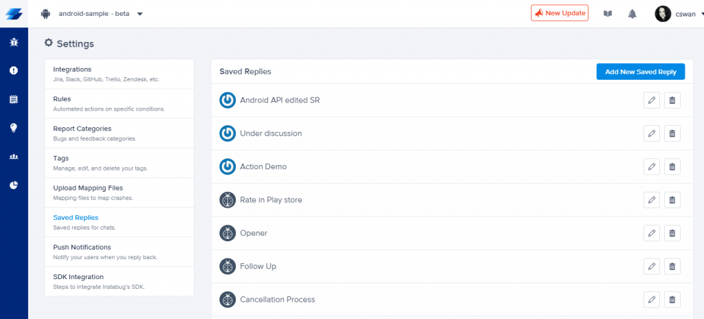 Manage your saved replies in your Account Settings