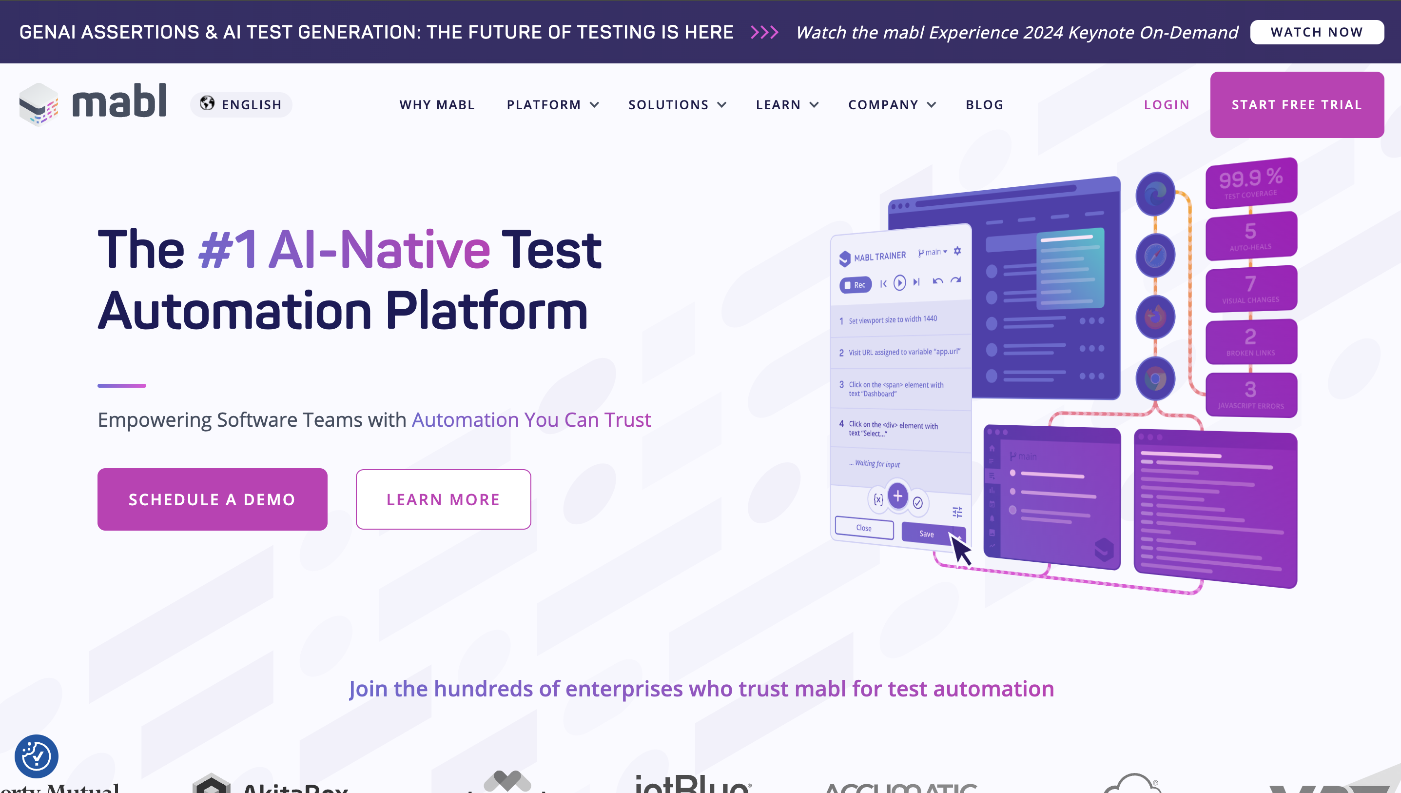 Mabl mobile test automation tool homepage