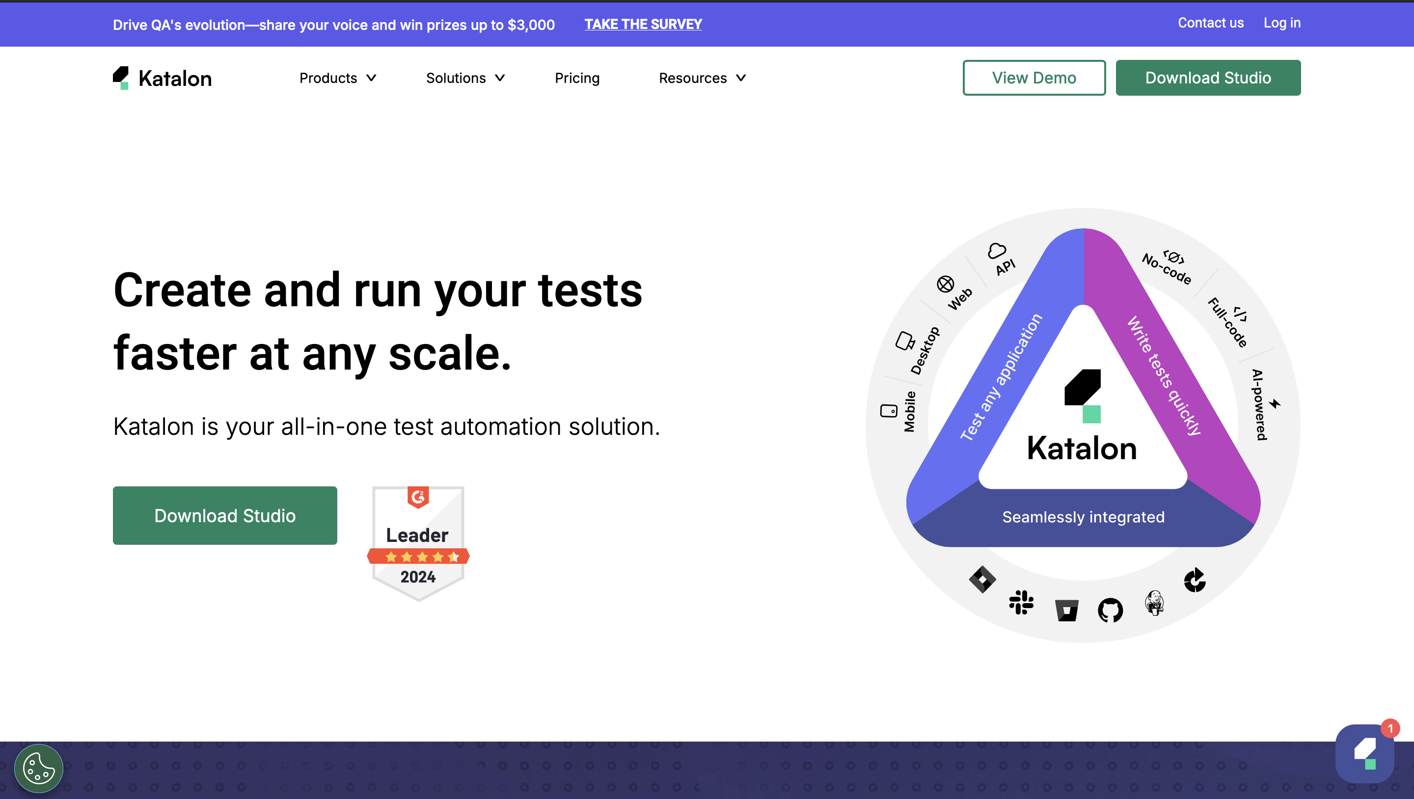 Katalon Studio mobile test automation tool homepage