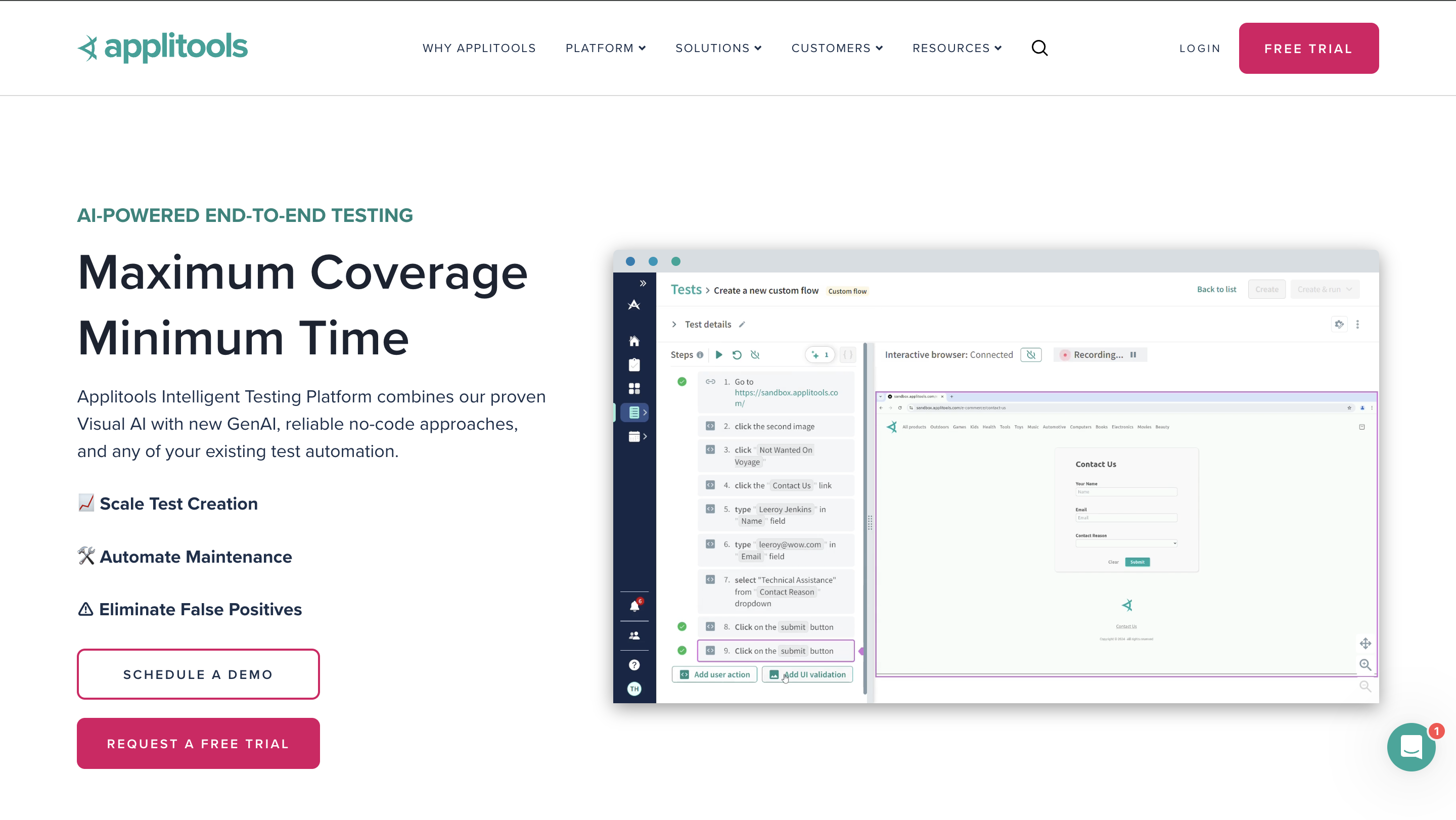 Applitools mobile visual testing tool homepage