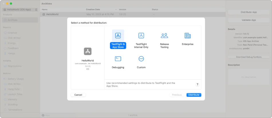 Select method of distribution for app
