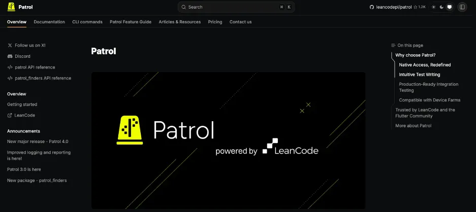 Patrol flutter mobile development tool