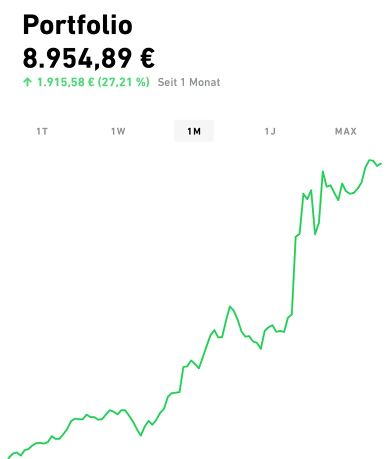 Screenshot aus einem Depot, der zeigt, wie sich der Depotwert einer Teilnehmerin konstant positiv entwickelt