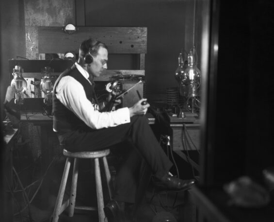 Frank Conrad broadcasting the results of the 1920 presidential election.