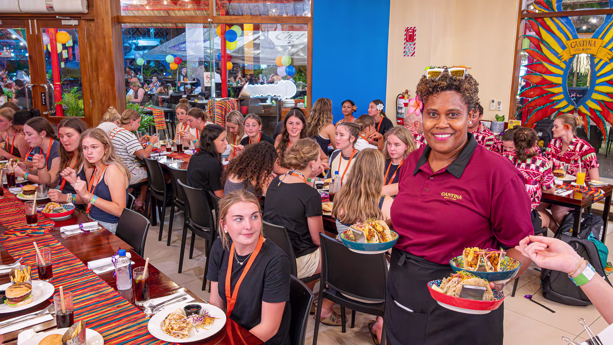 Group dining at Cantina Grill and Bar Port Denarau