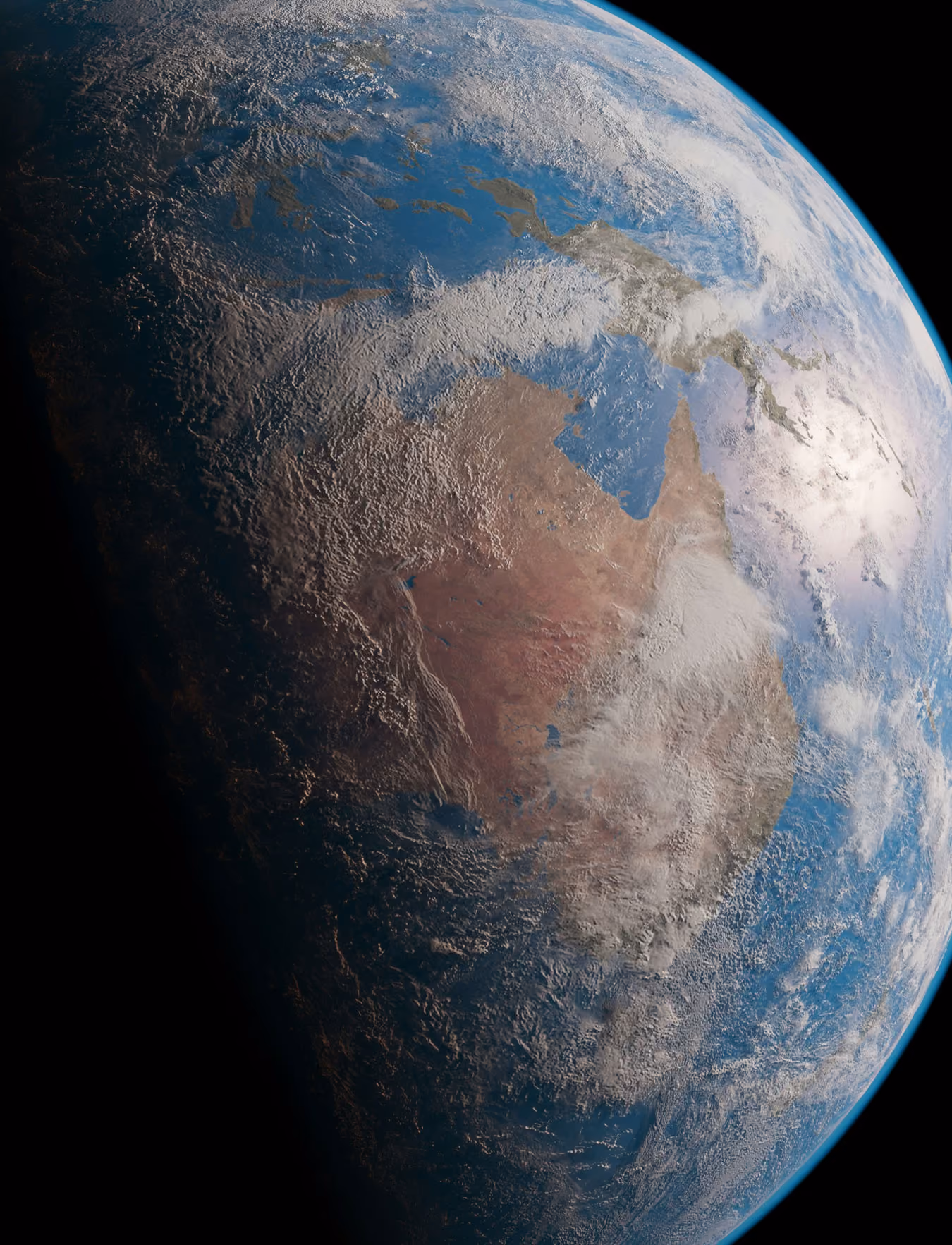Satellite view of Earth showing Australia and surrounding ocean with cloud cover.