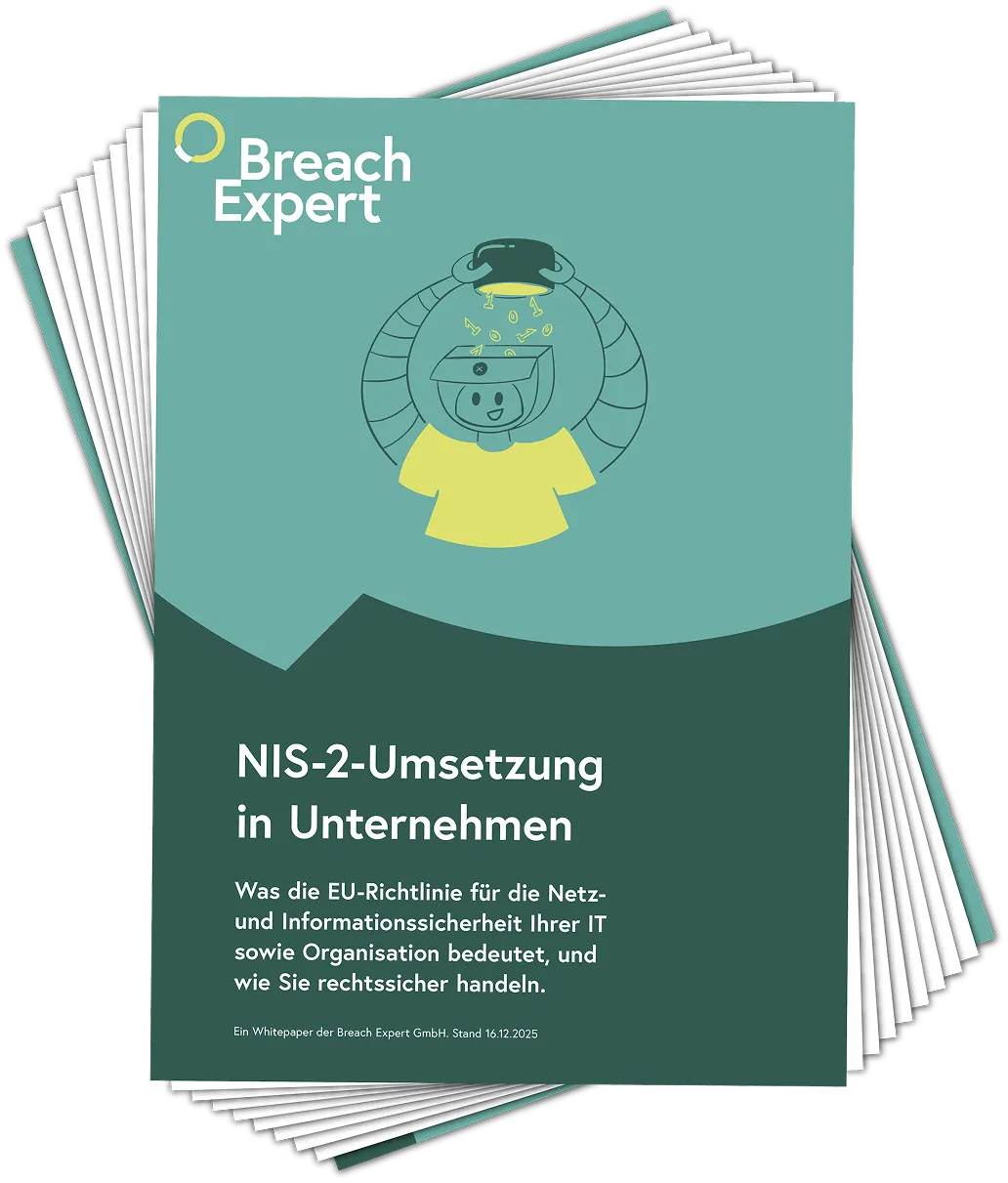 Illustratives Cover des Whitepapers zum Thema NIS-2 der Firma Breach Expert GmbH für Cybersecurity und DSGVO Compliance