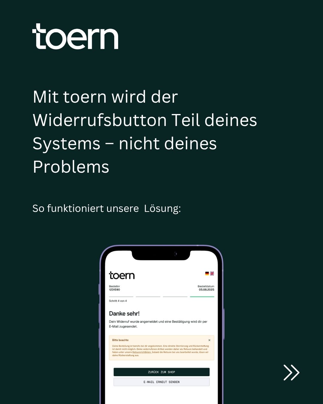 Das smarte Widerrufsformular hinter dem Widerrufsbutton - nahtlos in deine Prozesse integriert.
