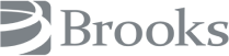 Brooks company logo in gray text with a stylized circular emblem to the left.