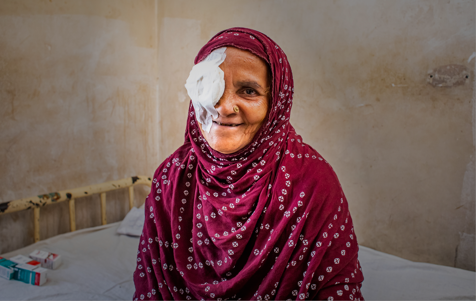 A woman recovering after cataract surgery