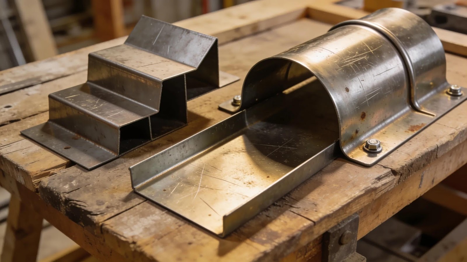Close-up of precision metal flashing materials highlighting their types and textures in a construction setting