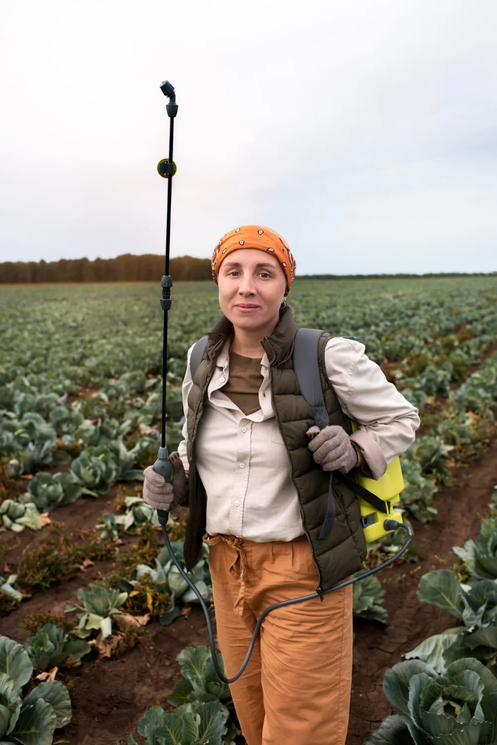 Professioneller Landschaftsgärtner arbeitet im Freien mit Schutzkleidung