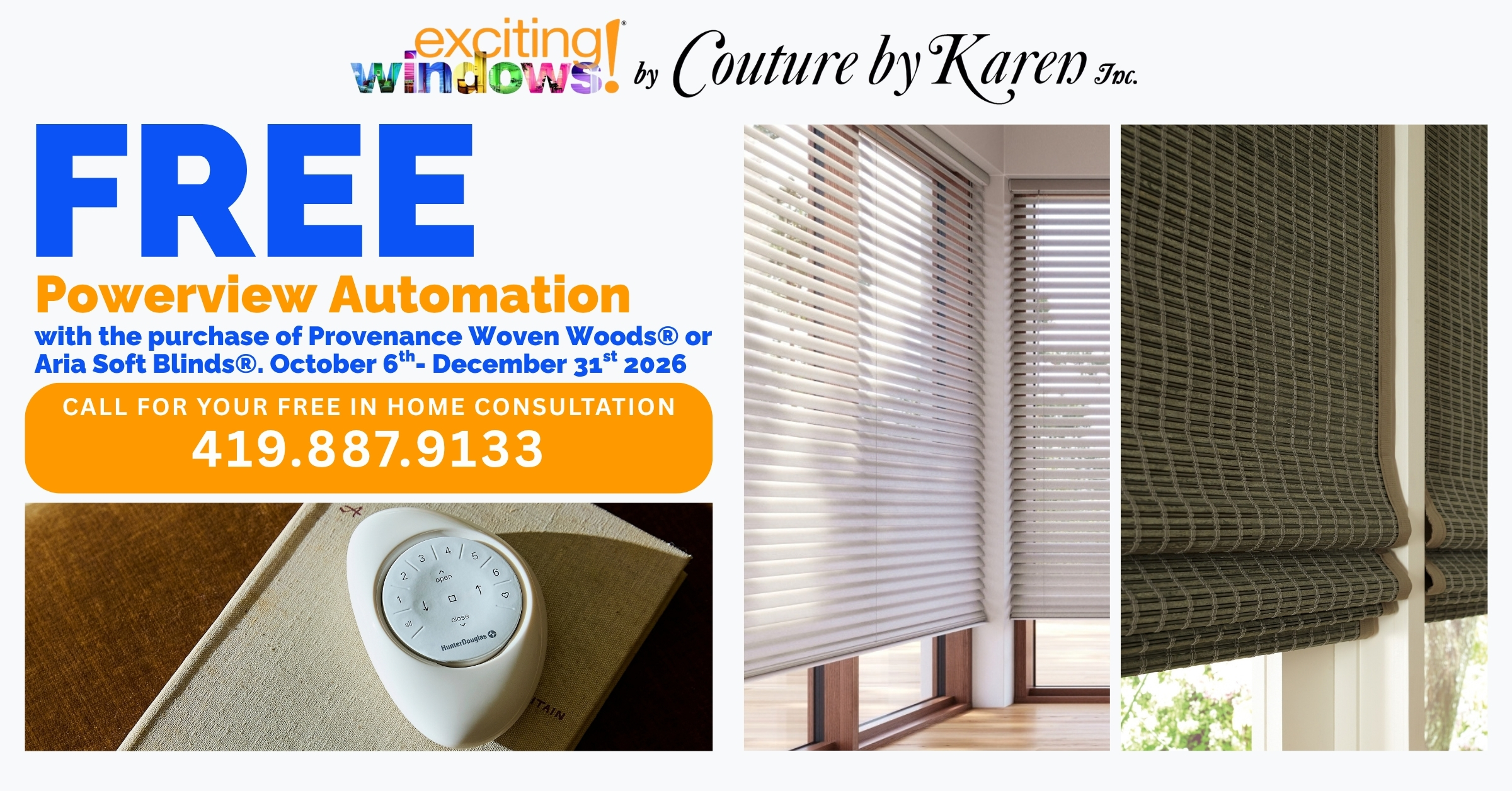 Free PowerView Automation with Silhouette or Pirouette window shadings from Couture by Karen.