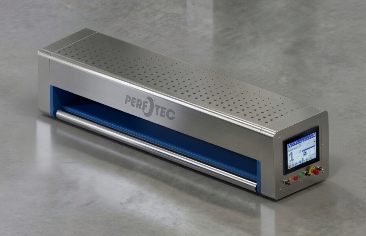 PerfoTec Compact Laser System with stainless steel housing, blue film opening and touchscreen control panel