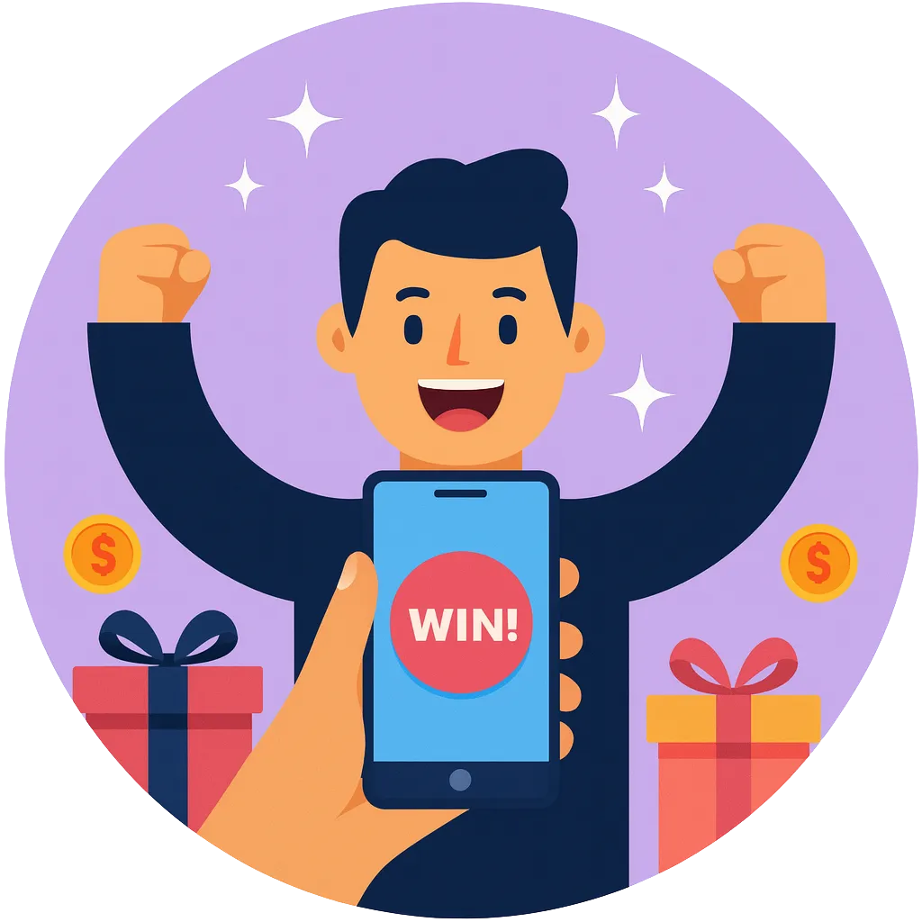 Mann jubelt mit Smartphone beim Gewinn eines billboard.games Gewinnspiels auf großem Screen