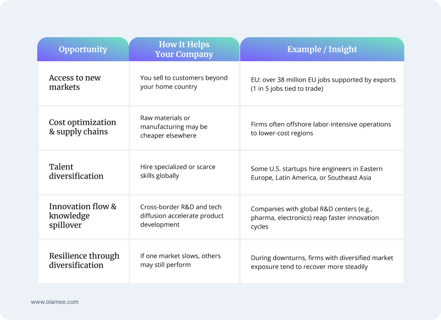 Table of key opportunities for globalization
