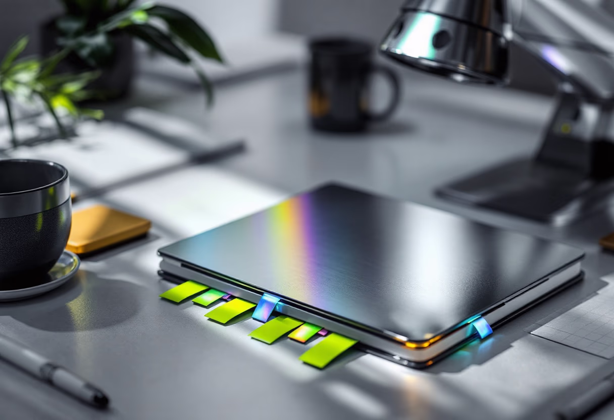 image of a notebook and coffee cup on a table (for a productivity tools business)