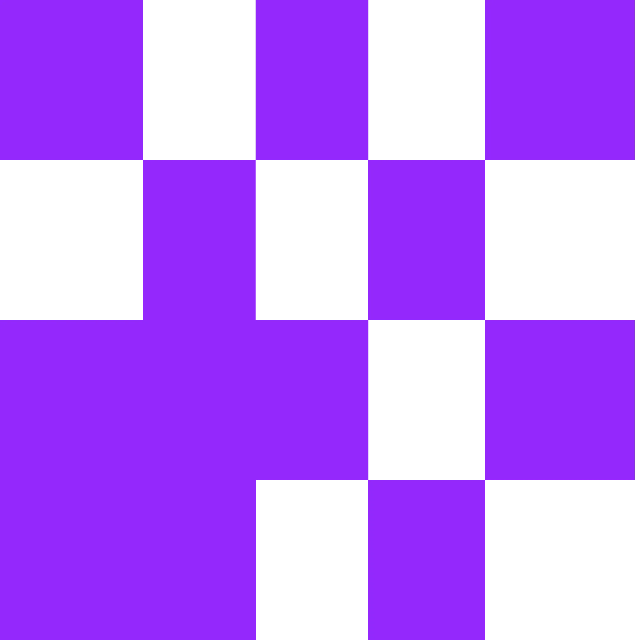 Abstract geometric pattern of black rectangles on a purple background arranged in an irregular grid.