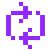 Pixel art style purple icon of a circular arrow forming a loop, symbolizing repeat or refresh.
