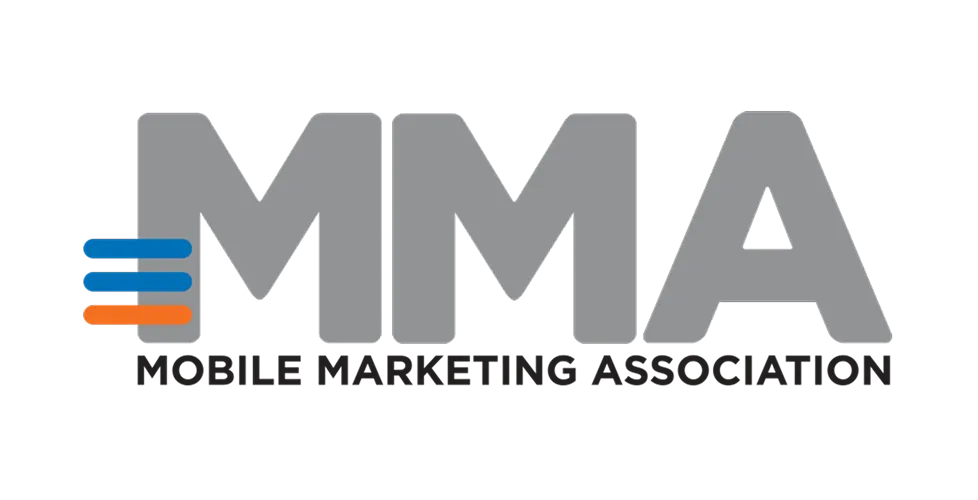 Mobile Marketing Association logo with the acronym MMA in large gray letters and three horizontal colored bars in blue and orange on the left.